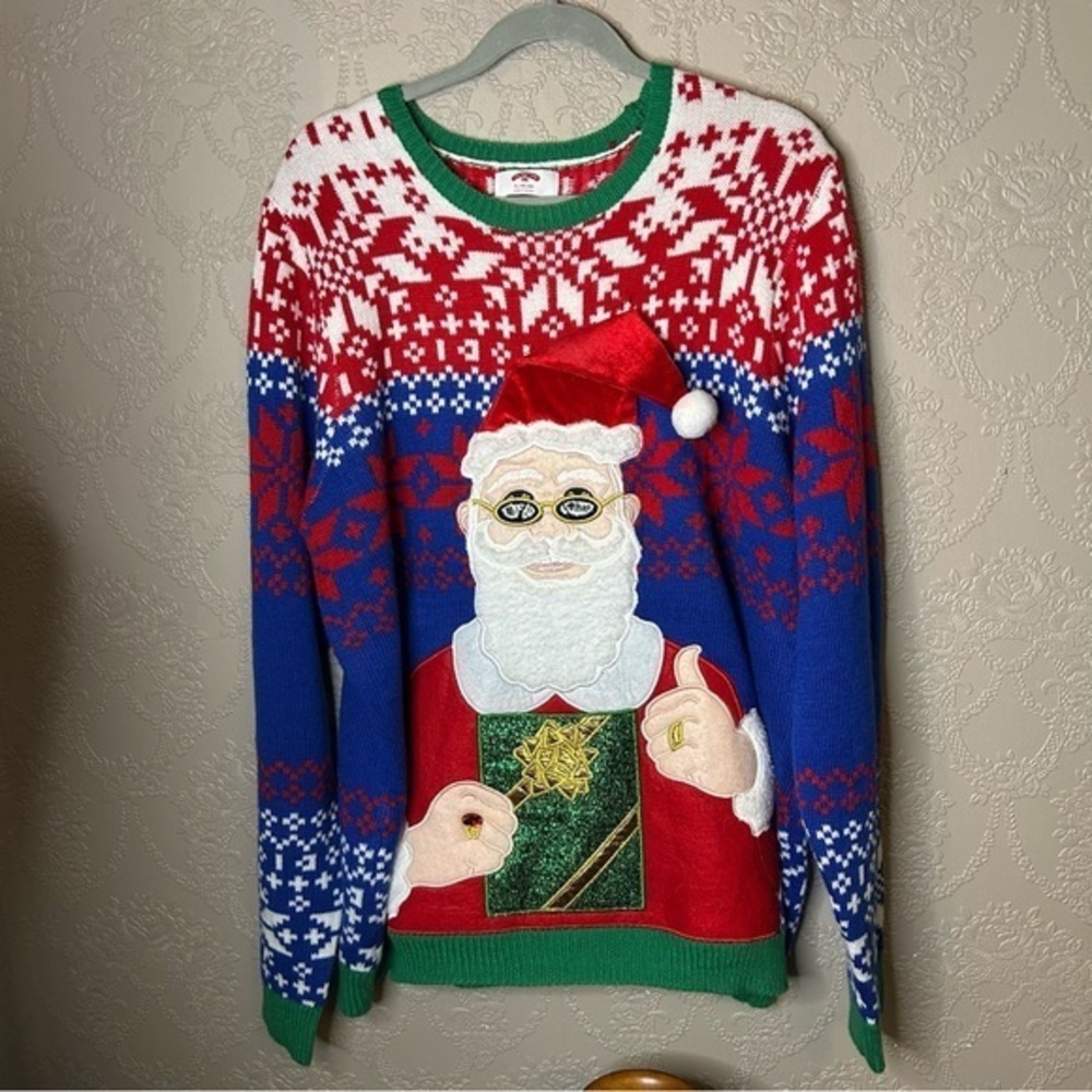 Festive Santa Sweater - Red, Blue, Green XL Christmas